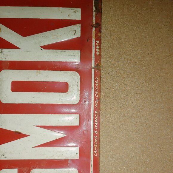 Vintage No Smoking Metal Sign Lansing B Warner Inc Chicago Red  White Decor - Picture 9 of 16